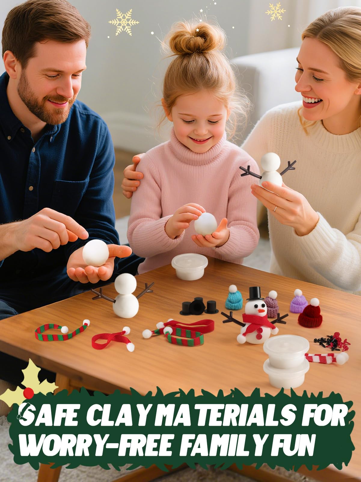 Cosweet 24 Pack Christmas Snowman Crafts Kit for Kids – Build Snowmen with Air-Dry Clay & Accessories