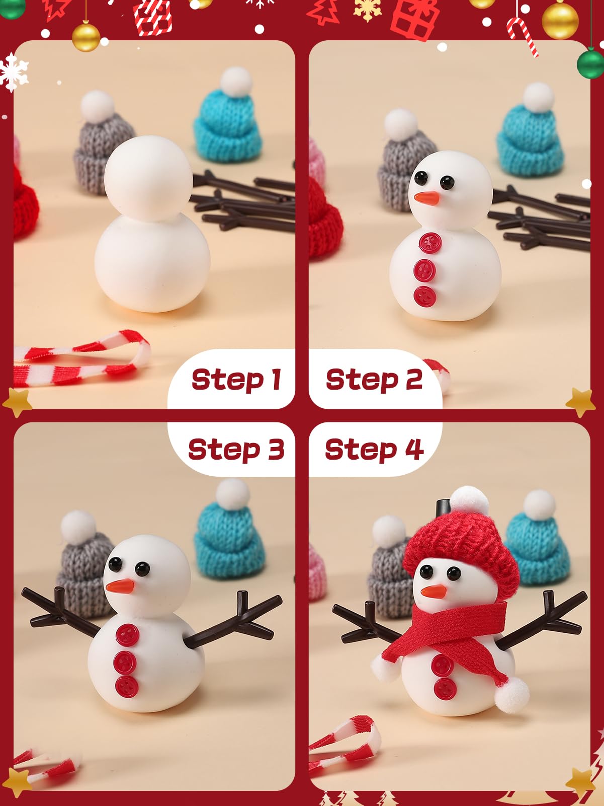 Cosweet 24 Pack Christmas Snowman Crafts Kit for Kids – Build Snowmen with Air-Dry Clay & Accessories