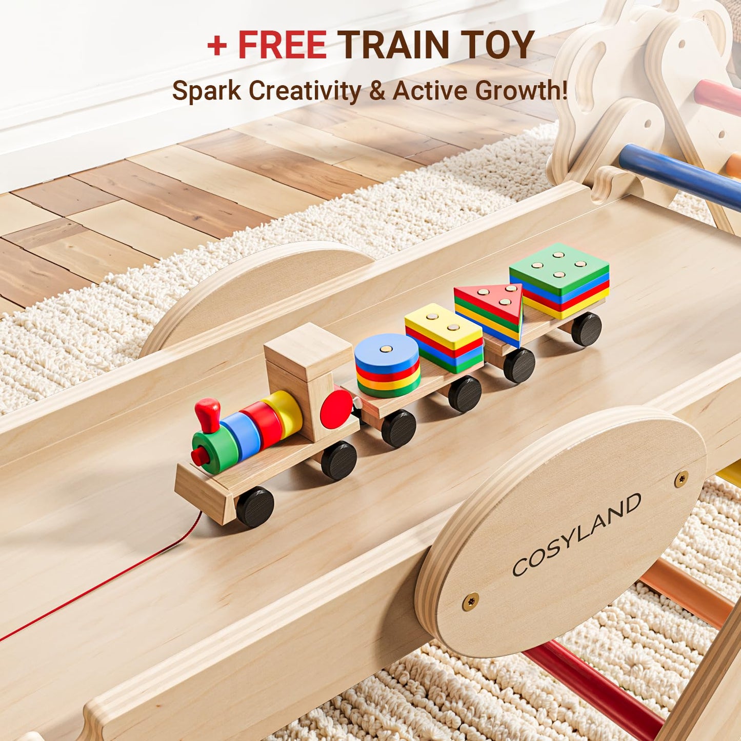 COSYLAND Pikler Triangle Set - 8-in-1 Foldable Wooden Climber for Toddlers (18M-3Y) | ASTM Certified