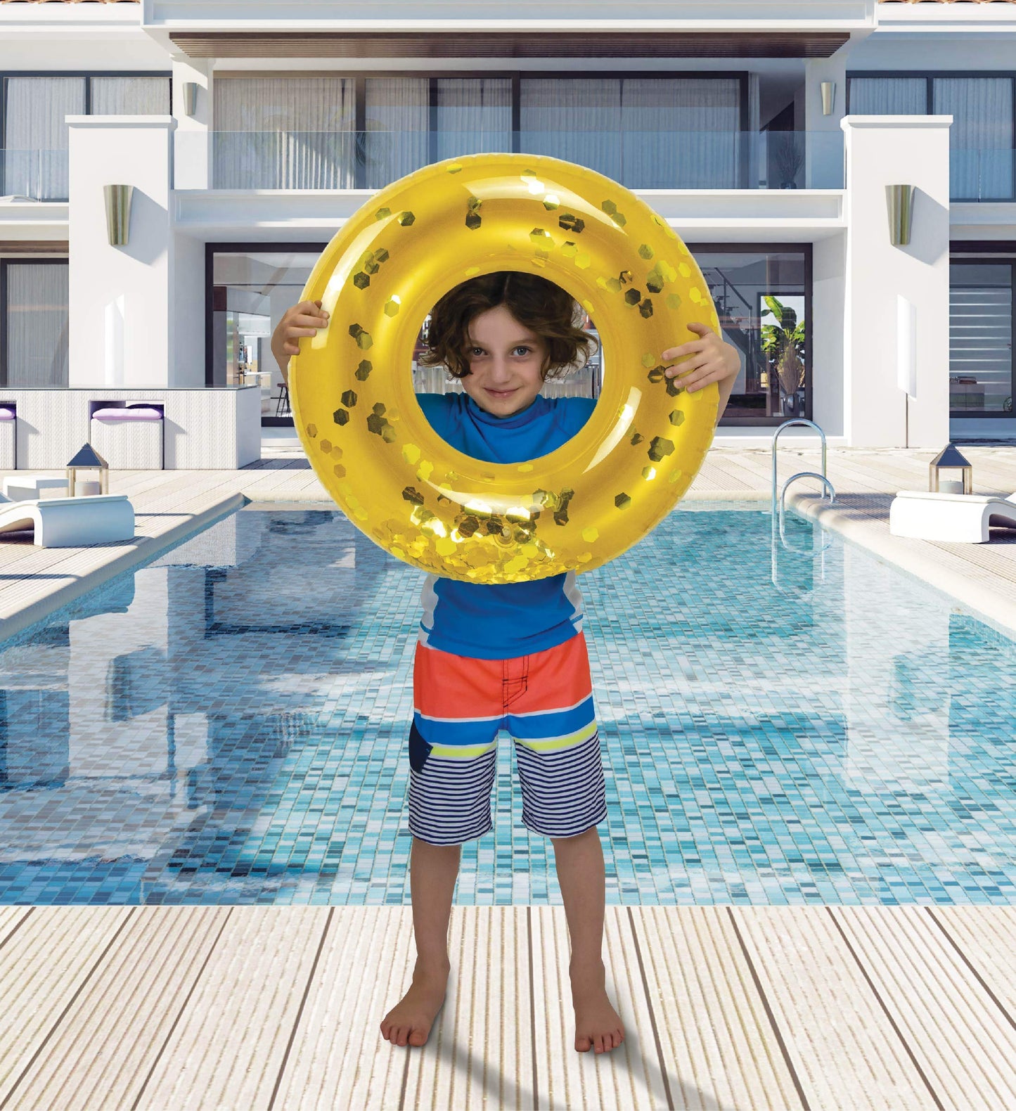 CoTa Global 4-Pack Kids Inflatable Pool Floats – Glitter Confetti Rings in Pearl, Silver, Rose Gold & Gold | 23”