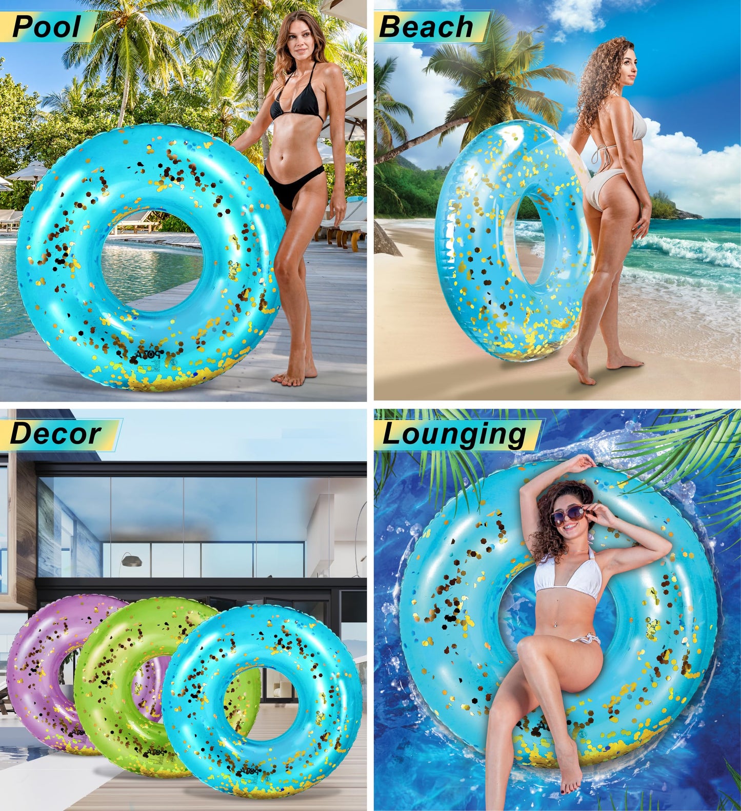 CoTa Global Giant Blue Pool Float Tube with Gold Confetti — 48 Inches