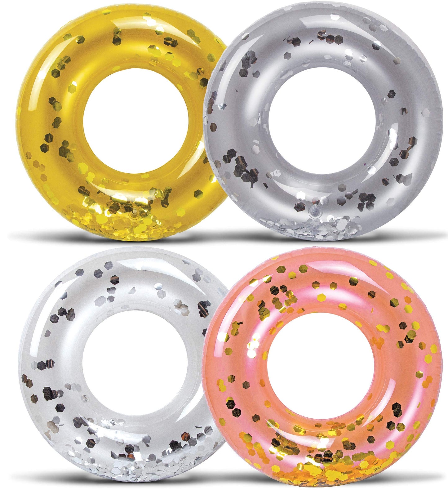 CoTa Global 4-Pack Kids Inflatable Pool Floats – Glitter Confetti Rings in Pearl, Silver, Rose Gold & Gold | 23”