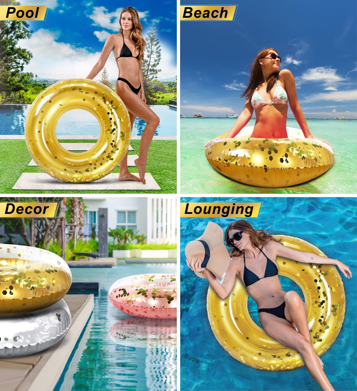 CoTa Global POZA Gold Confetti Inflatable Pool Float Tube – 36 Inch