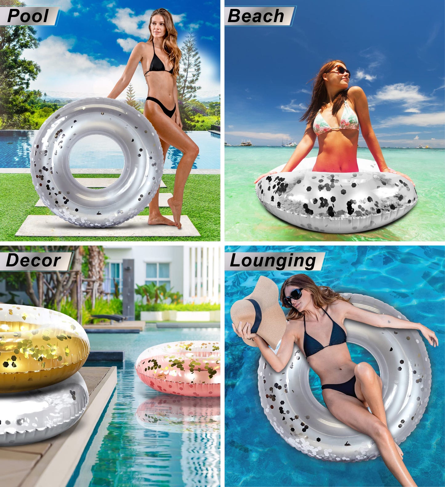 CoTa Global POZA 36-Inch Silver Confetti Pool Float Tube – UV-Resistant, Heavy-Duty