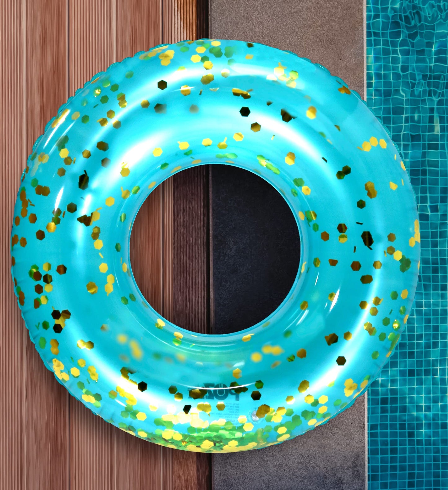 CoTa Global Inflatable Pool Float Tube – Sparkly Blue Gold Confetti Ring for Kids & Adults