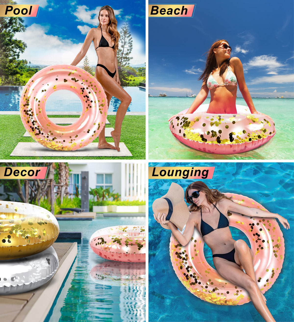 CoTa Global Rose Gold Confetti Pool Float Tube – 36in Premium UV-Resistant Vinyl