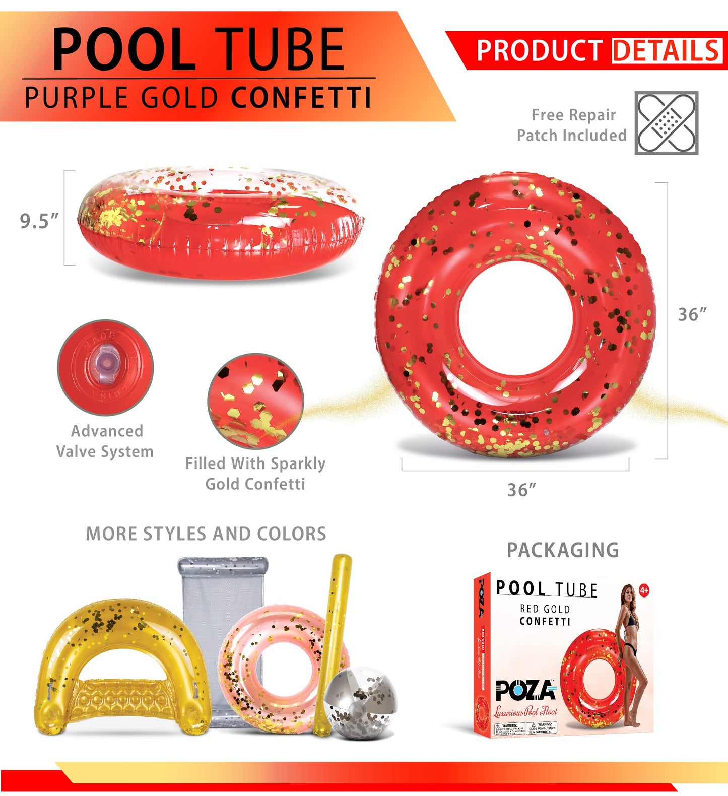 CoTa Global Red Confetti Pool Float – 36-Inch Inflatable Ring for Kids and Adults