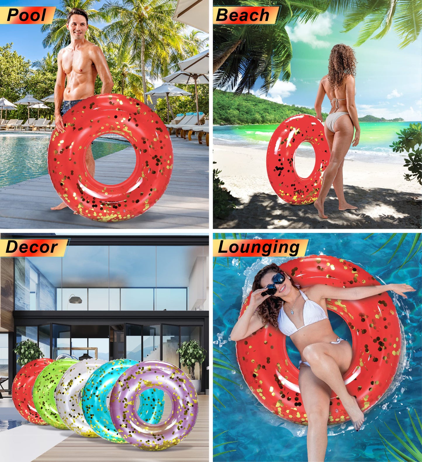 CoTa Global Red Confetti Pool Float – 36-Inch Inflatable Ring for Kids and Adults