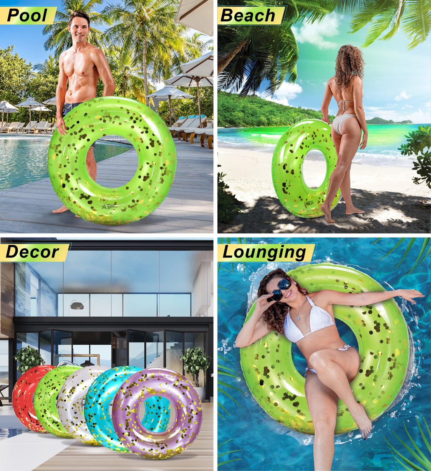 CoTa Global Green Inflatable Pool Float Tube – 36-Inch Confetti Ring for Kids & Adults