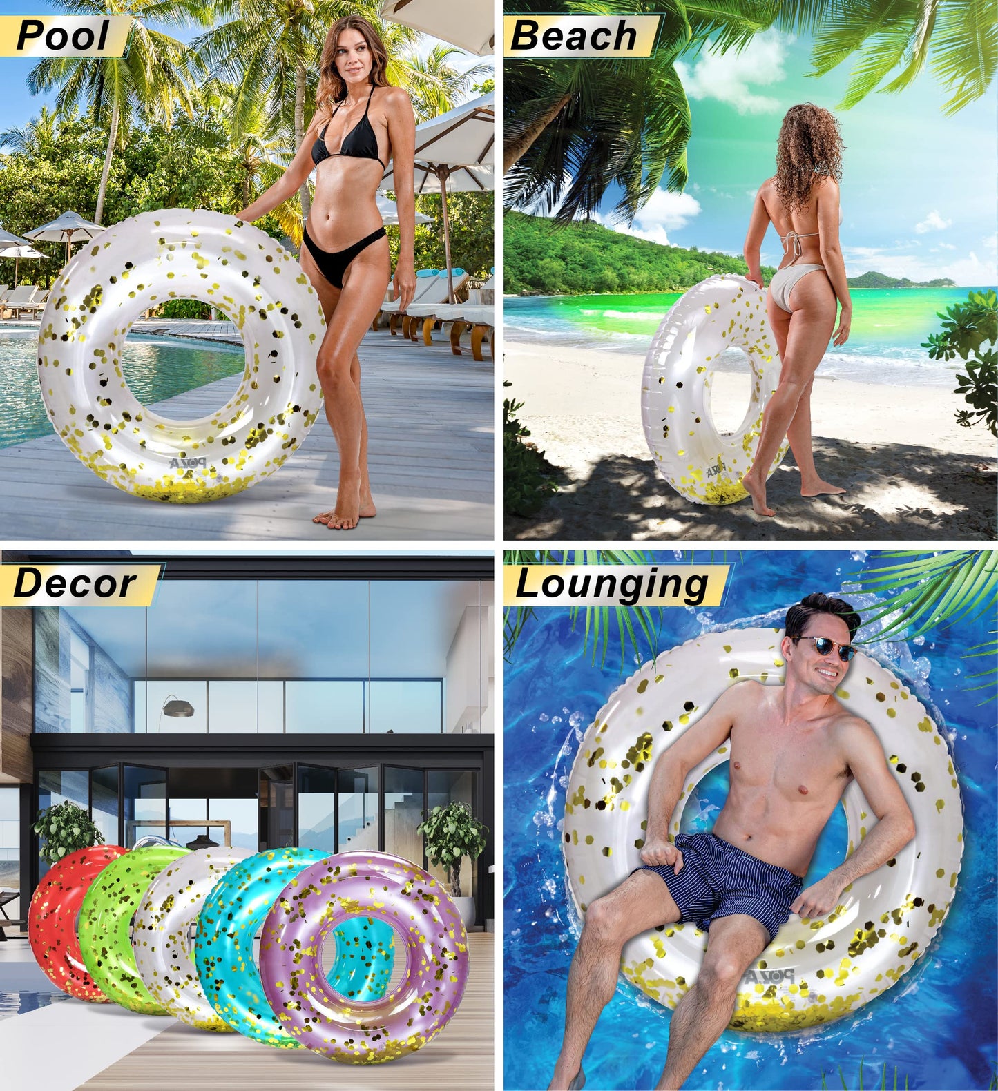 CoTa Global Pearl White Gold Pool Float Tube 36-Inch Luxury Confetti Lounger