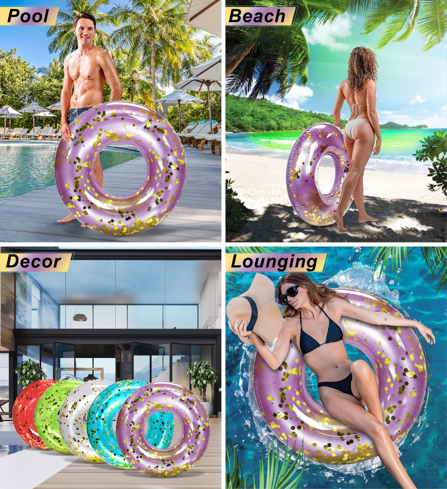 CoTa Global Purple Gold Inflatable Ring Pool Float – Confetti 36in UV-Resistant Lounger