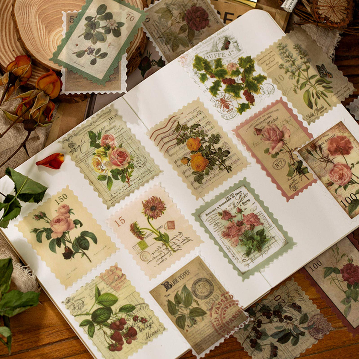 Cotrida 240Pcs Vintage Postage Stamp Stickers – Aesthetic Botanical Deco for Journaling & Scrapbooking