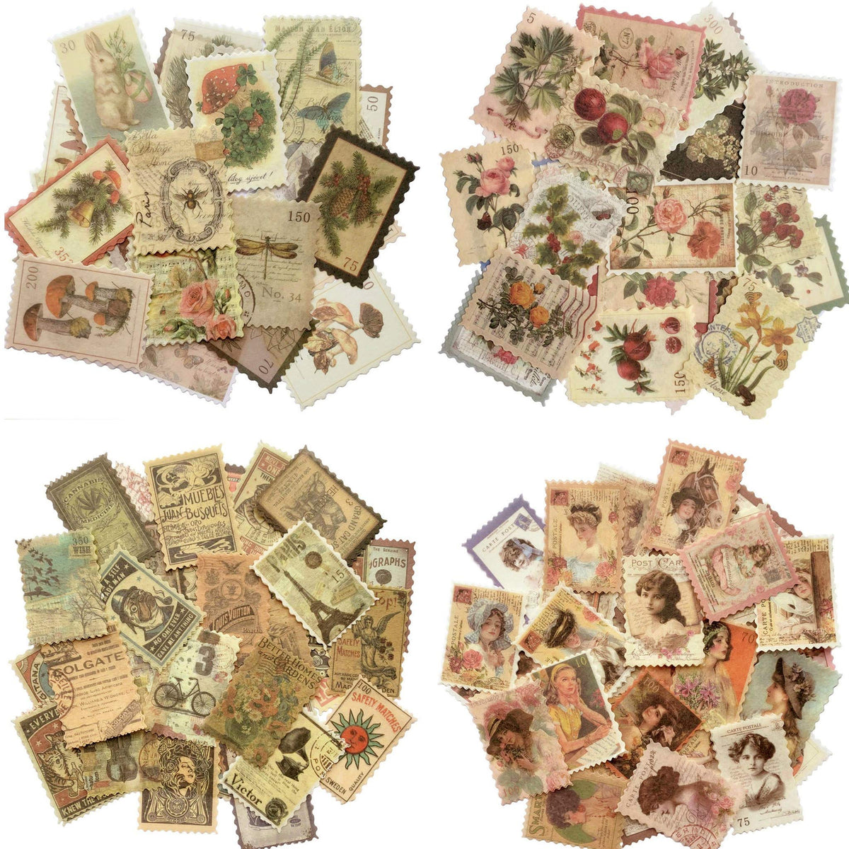 Cotrida 240Pcs Vintage Postage Stamp Stickers – Aesthetic Botanical Deco for Journaling & Scrapbooking