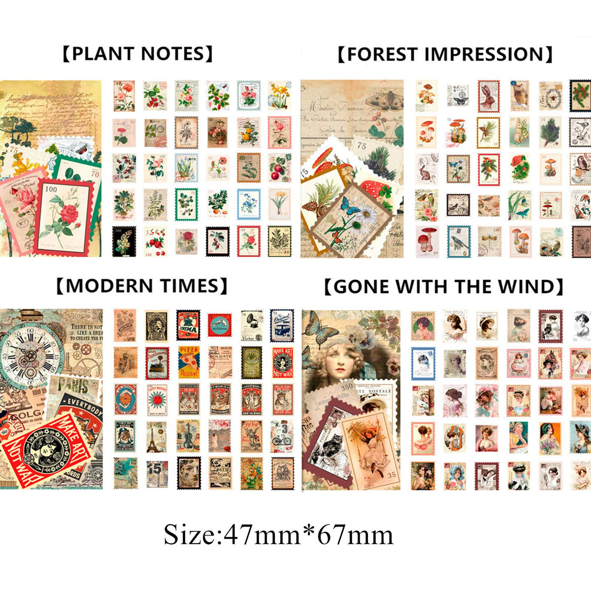 Cotrida 240Pcs Vintage Postage Stamp Stickers – Aesthetic Botanical Deco for Journaling & Scrapbooking