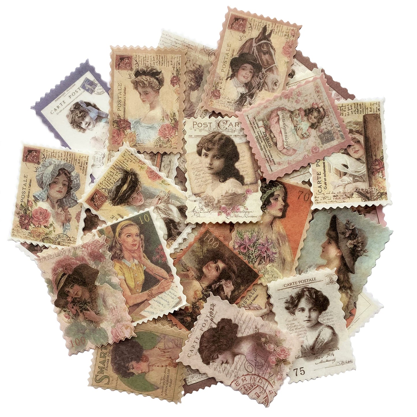 Cotrida 60pcs Vintage Postage Stamp Stickers – Aesthetic Deco for Scrapbooking & Journaling