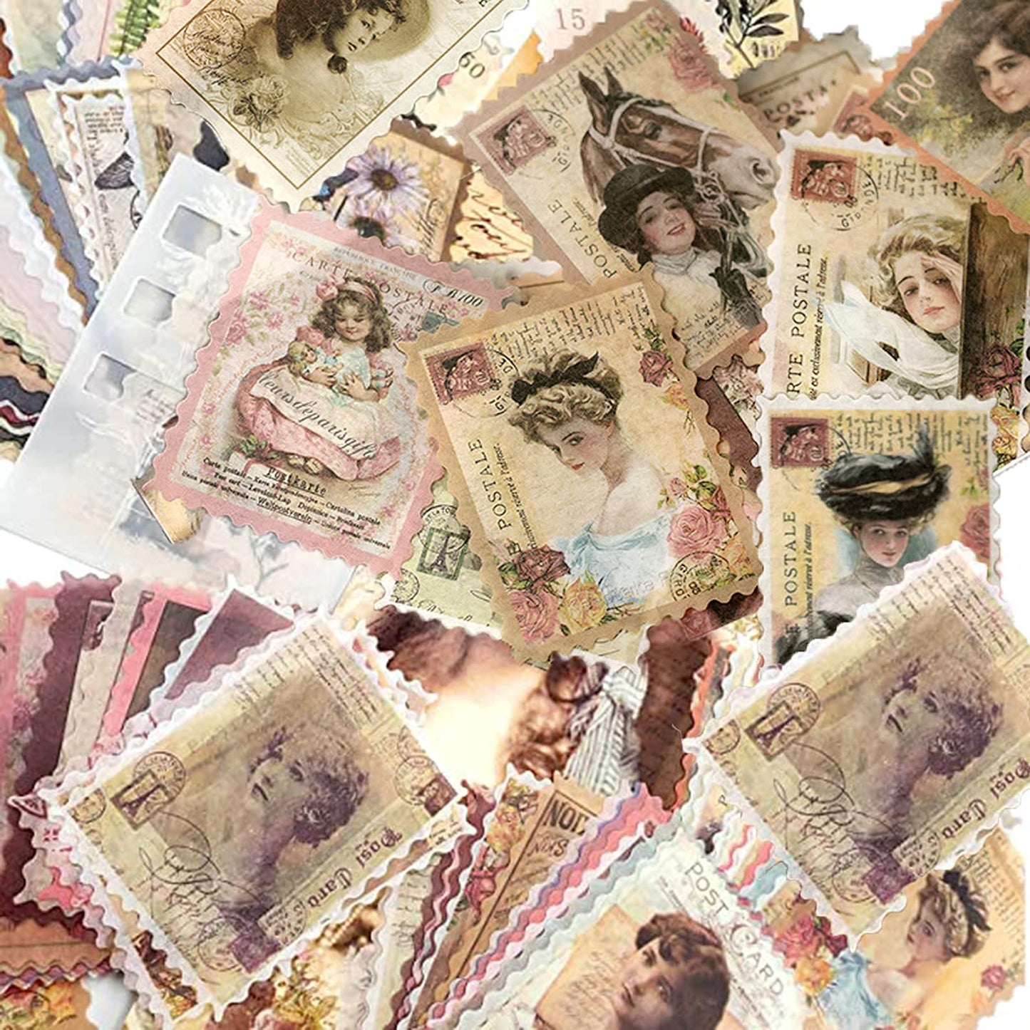 Cotrida 60pcs Vintage Postage Stamp Stickers – Aesthetic Deco for Scrapbooking & Journaling