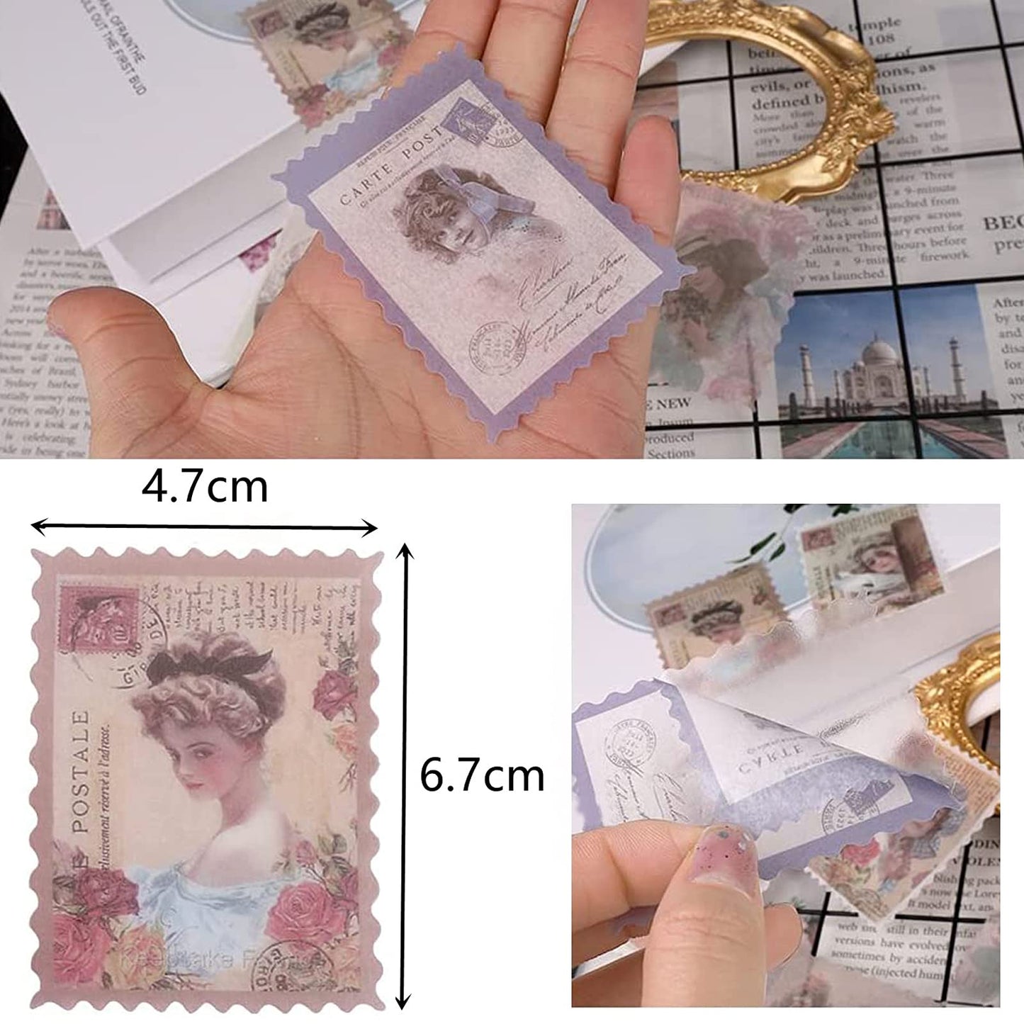 Cotrida 60pcs Vintage Postage Stamp Stickers – Aesthetic Deco for Scrapbooking & Journaling