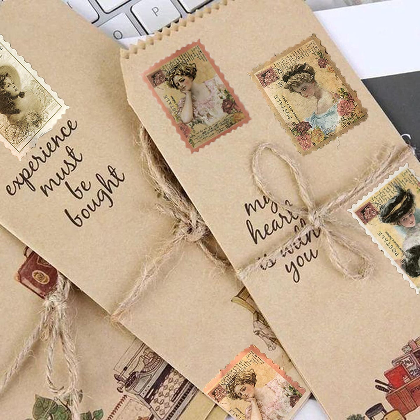 Cotrida 60pcs Vintage Postage Stamp Stickers – Aesthetic Deco for Scrapbooking & Journaling