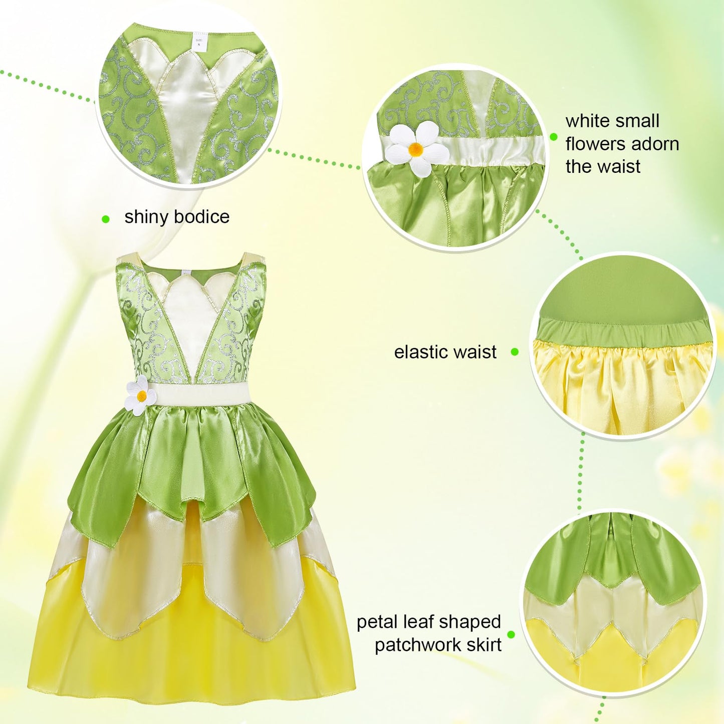 COTRIO Green Fairy Tale Princess Dress for Girls 3T (2-3 Years) | Dress Up Outfit + 6 Accessories