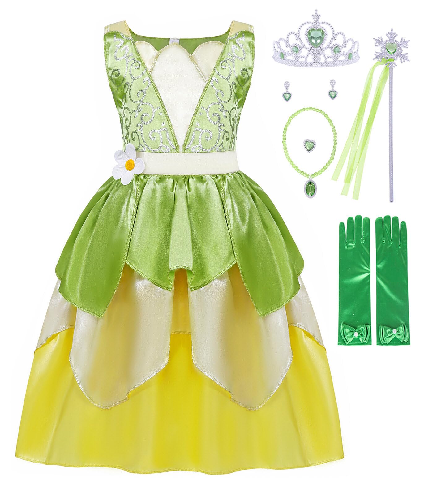 COTRIO Green Fairy Tale Princess Dress for Girls 3T (2-3 Years) | Dress Up Outfit + 6 Accessories