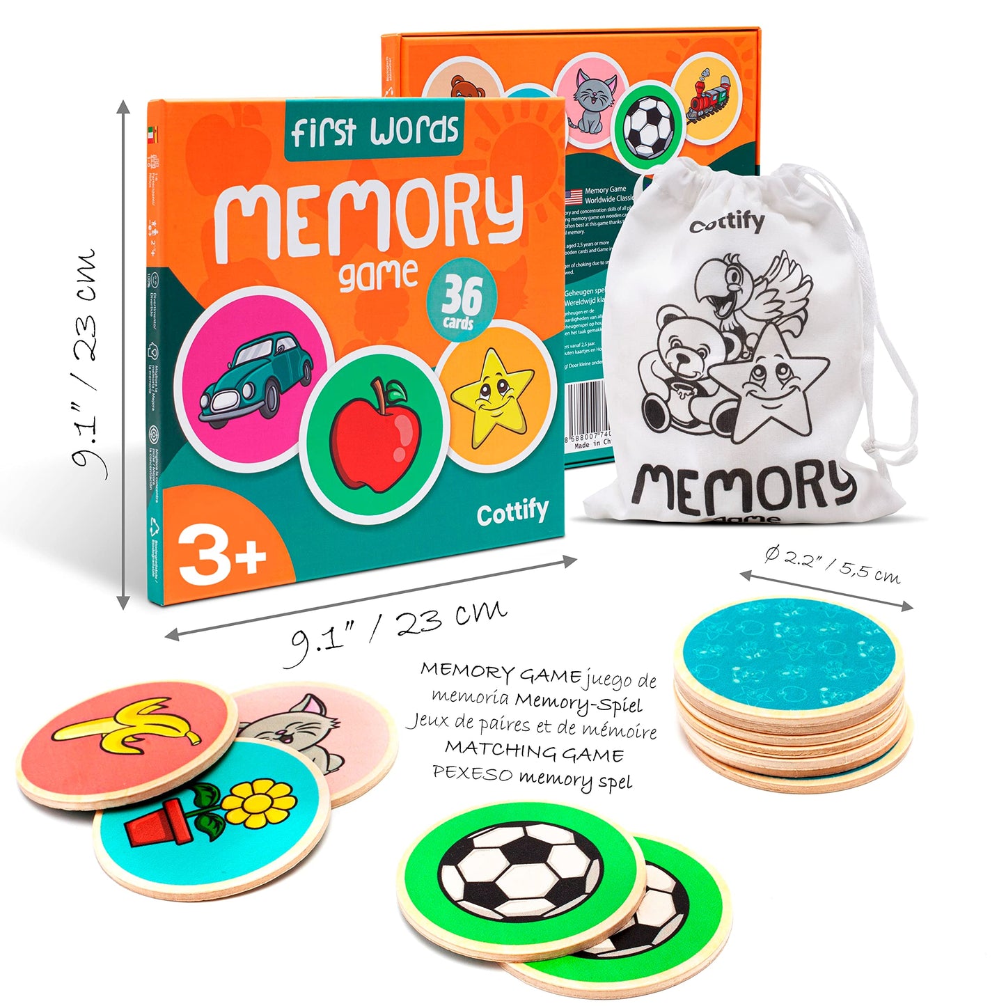Cottify Montessori-Inspired Wooden Matching Game for Toddlers (2-4) – 36 Cards + Carry Bag