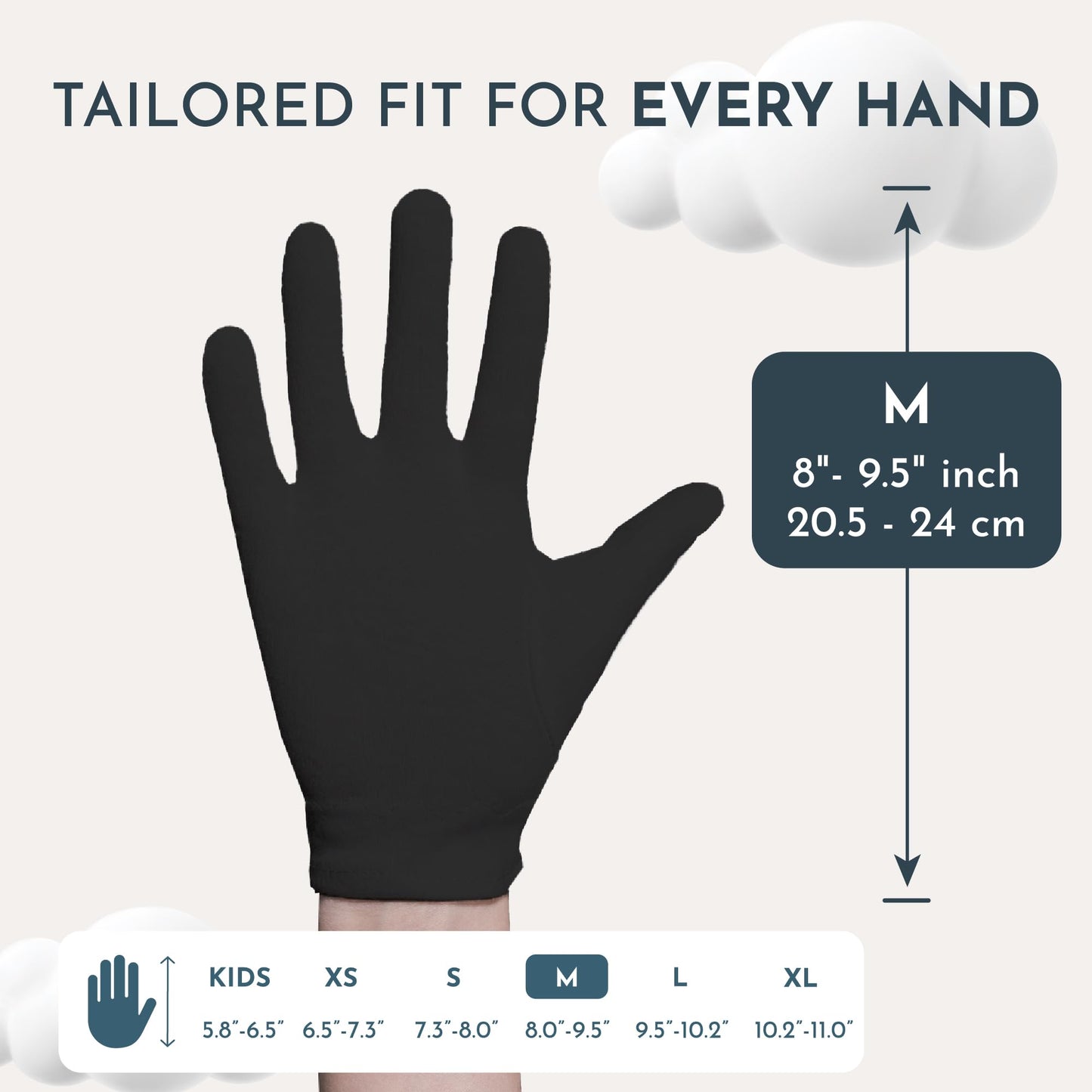 Cottonnerie Overnight Cotton Gloves for Dry Hands – 7 Pairs, Medium, Black
