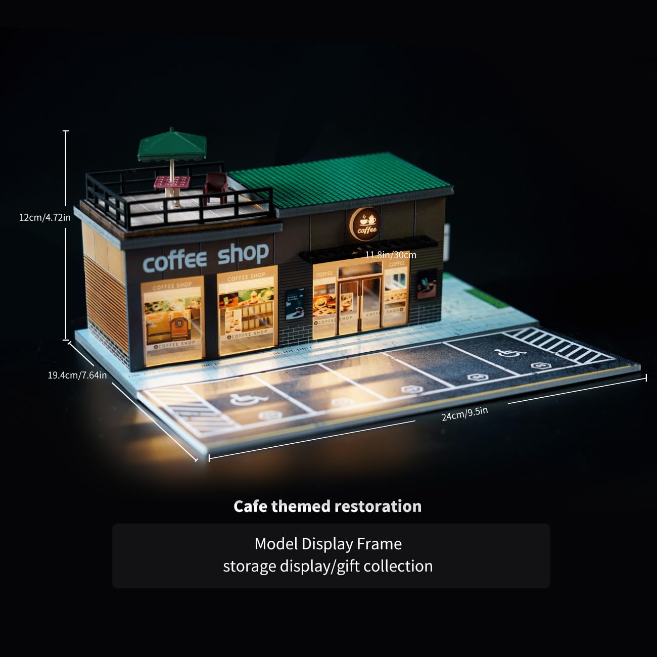 Cotymko 1/64 Diorama Garage – Coffee Shop LED Display Case for Model Cars