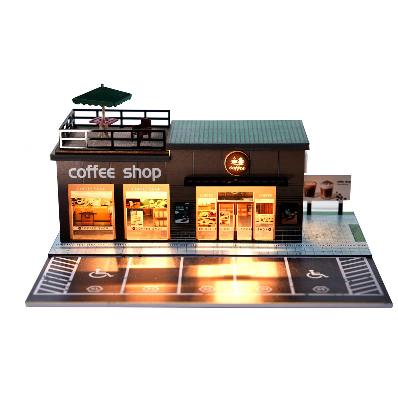 Cotymko 1/64 Diorama Garage – Coffee Shop LED Display Case for Model Cars