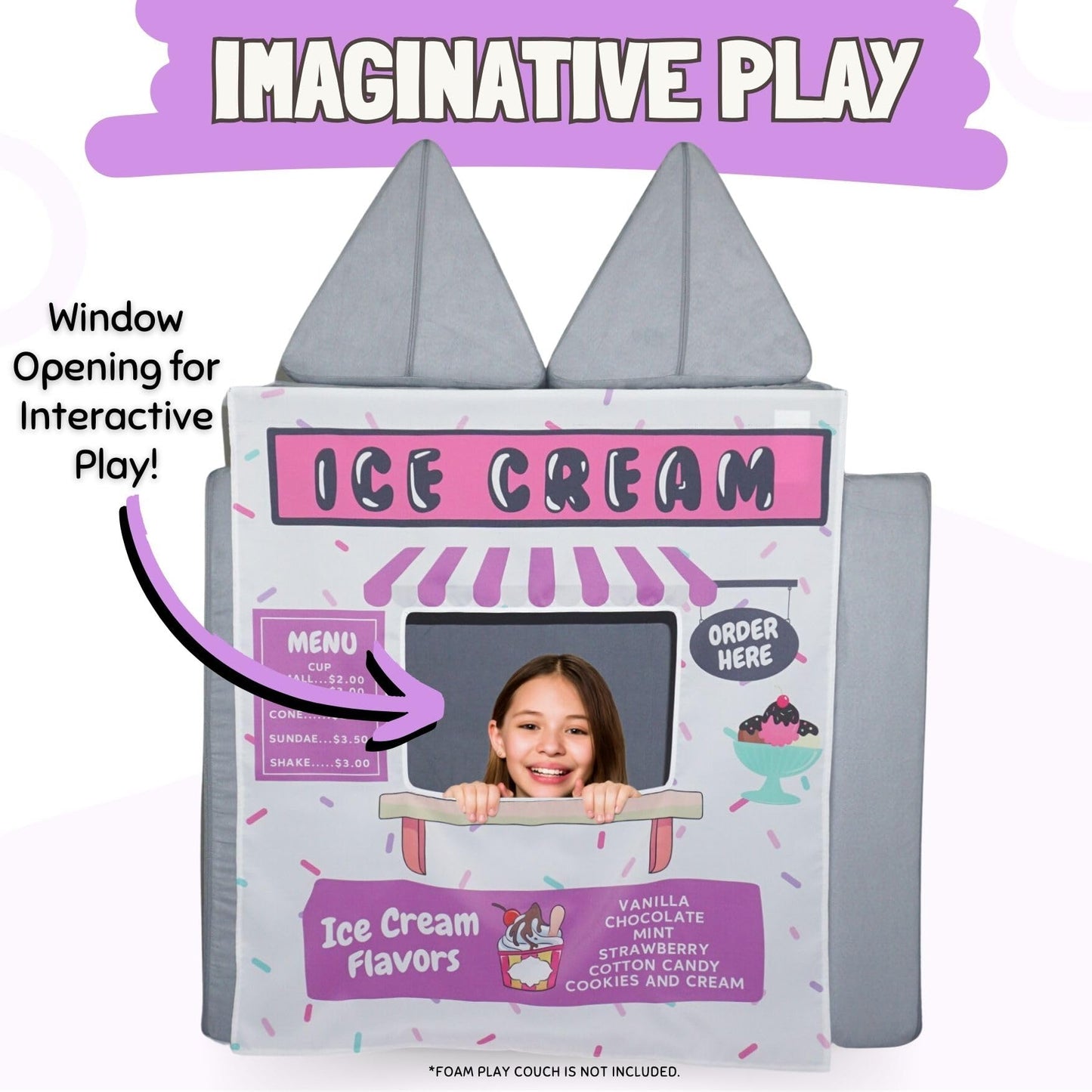 Couch Swag Ice Cream Store Play Panel for Kids Foam Sofa | Easy Setup & Imaginative Play