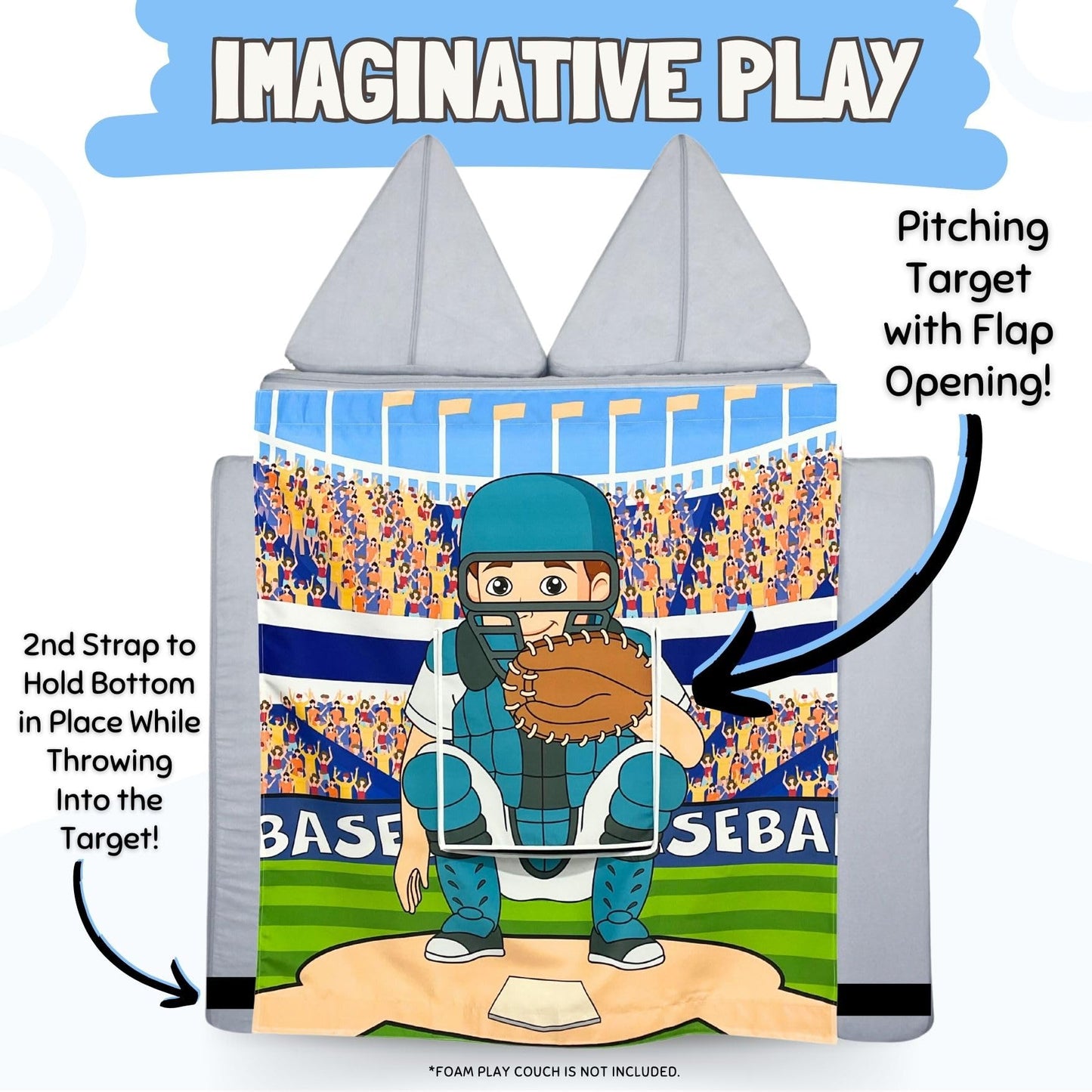 Couch Swag Baseball Play Panel for Kids Foam Sofa - Easy Setup & Adjustable Straps