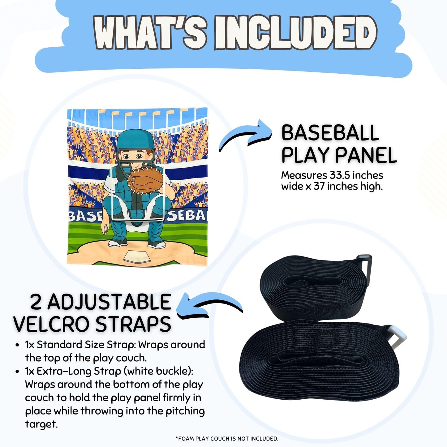 Couch Swag Baseball Play Panel for Kids Foam Sofa - Easy Setup & Adjustable Straps