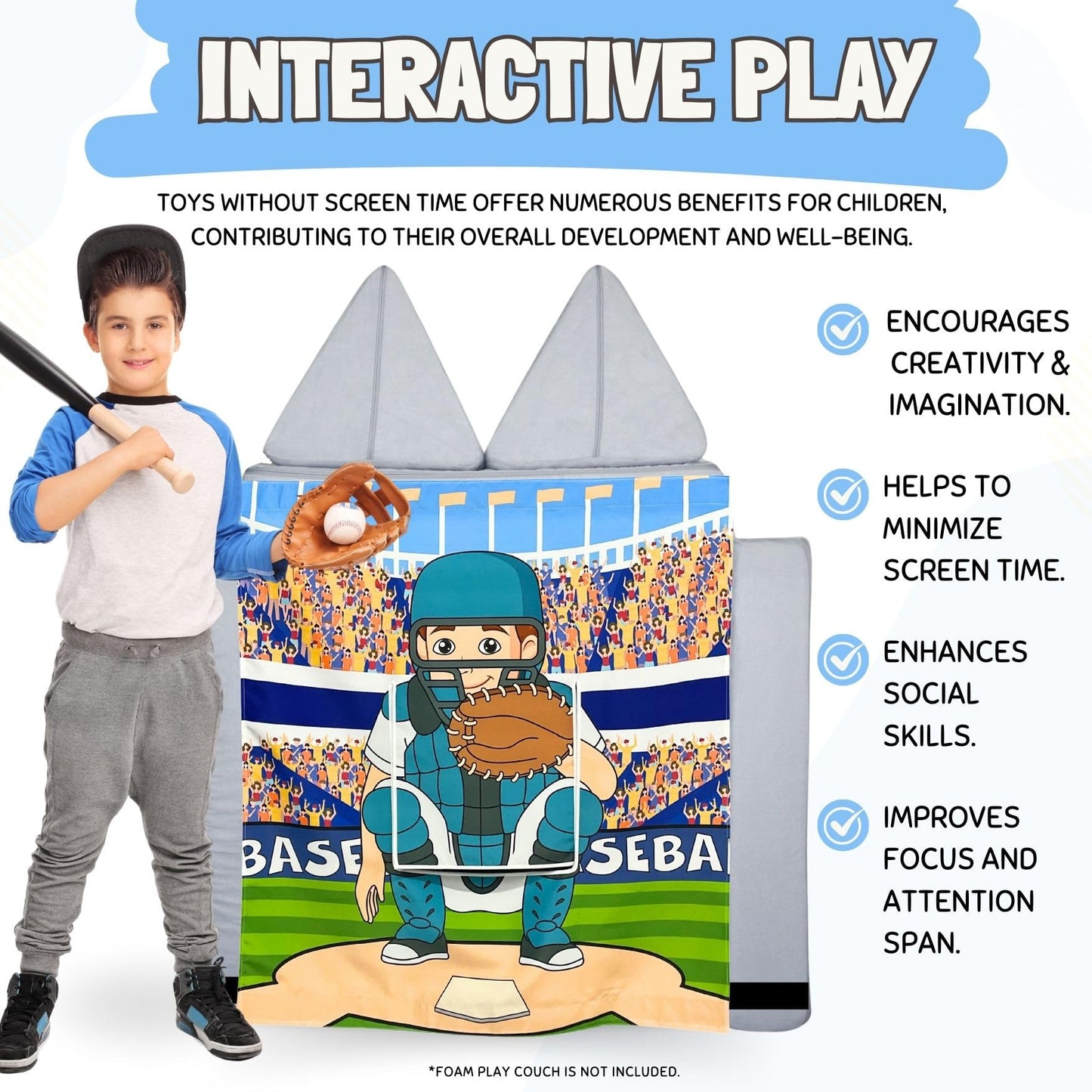 Couch Swag Baseball Play Panel for Kids Foam Sofa - Easy Setup & Adjustable Straps