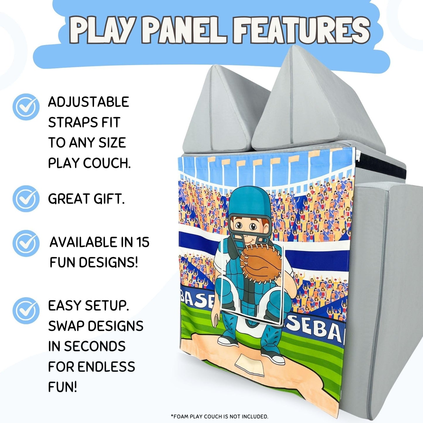Couch Swag Baseball Play Panel for Kids Foam Sofa - Easy Setup & Adjustable Straps