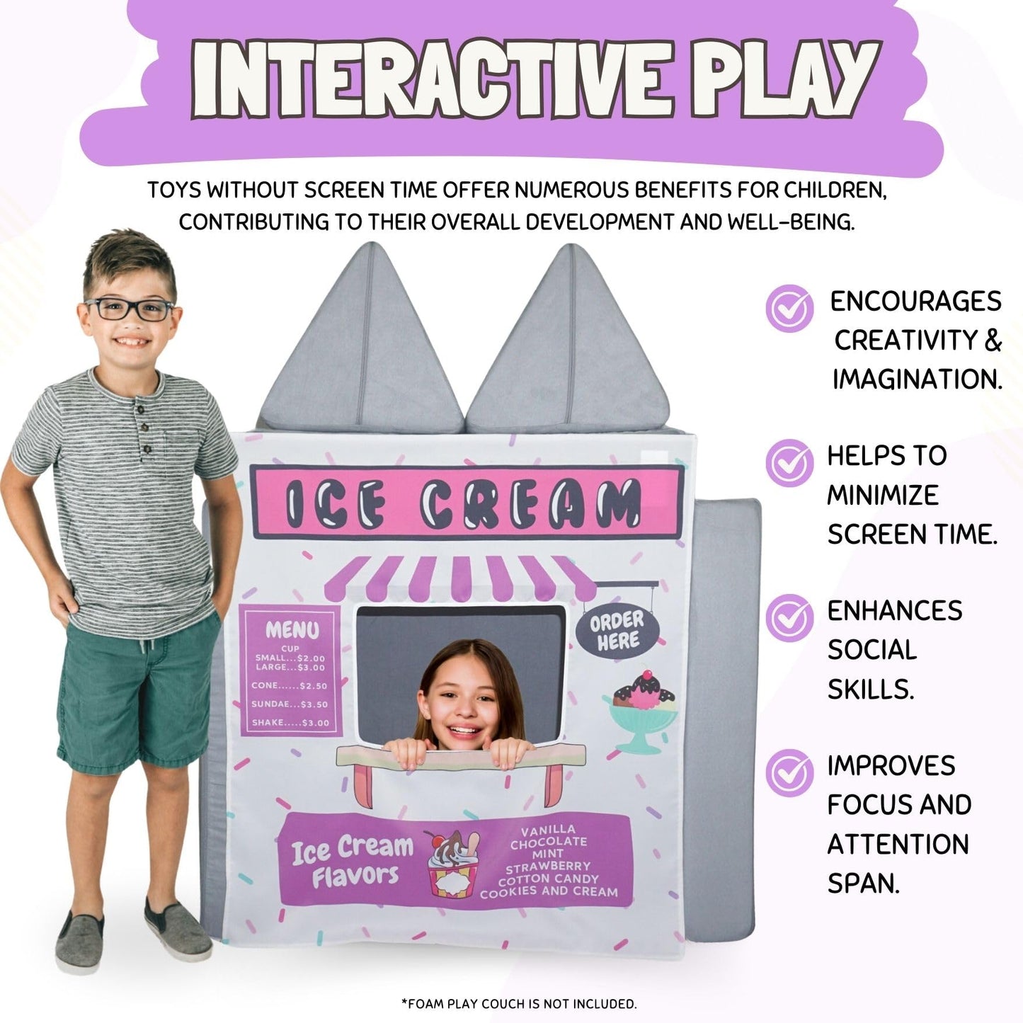 Couch Swag Ice Cream Store Play Panel for Kids Foam Sofa | Easy Setup & Imaginative Play