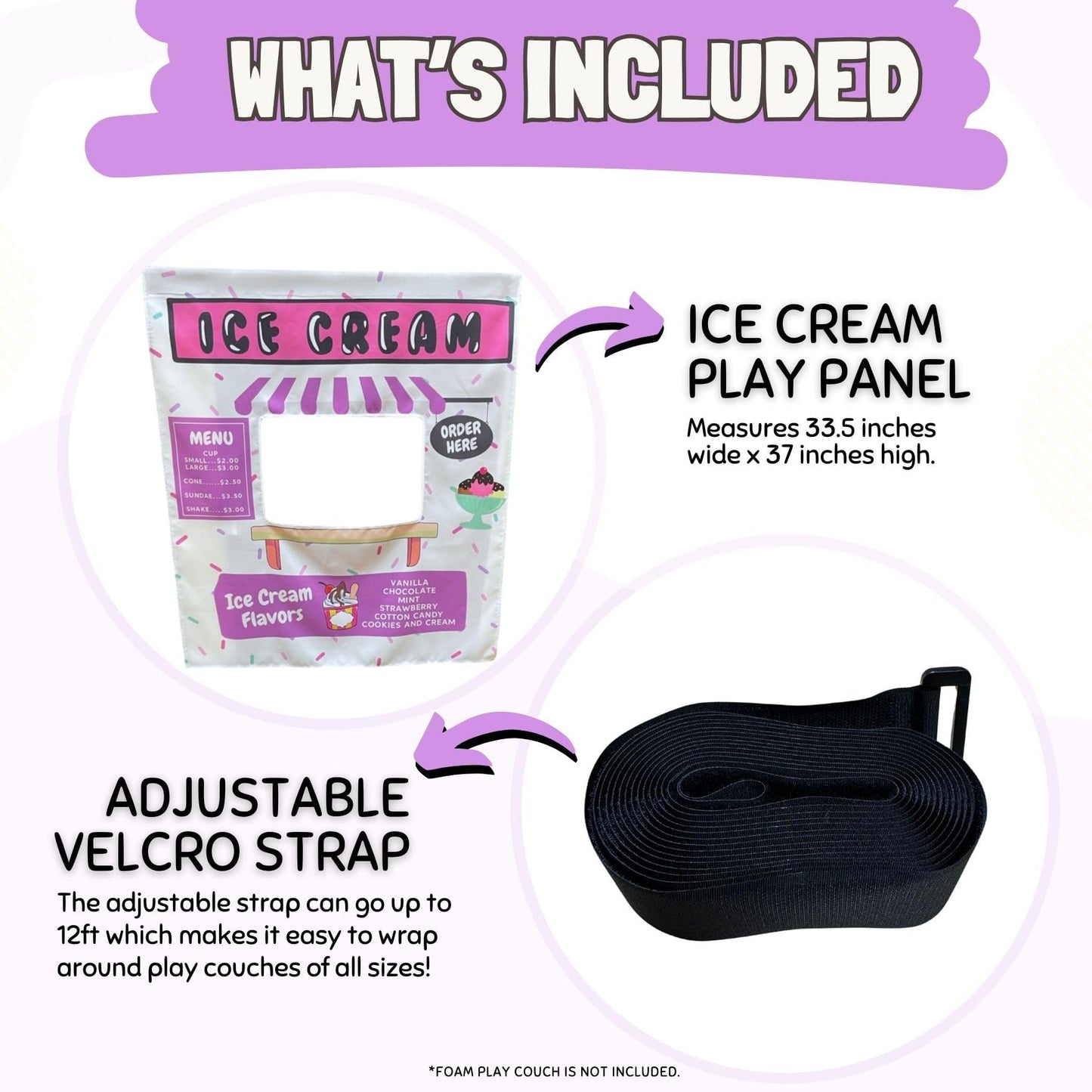 Couch Swag Ice Cream Store Play Panel for Kids Foam Sofa | Easy Setup & Imaginative Play