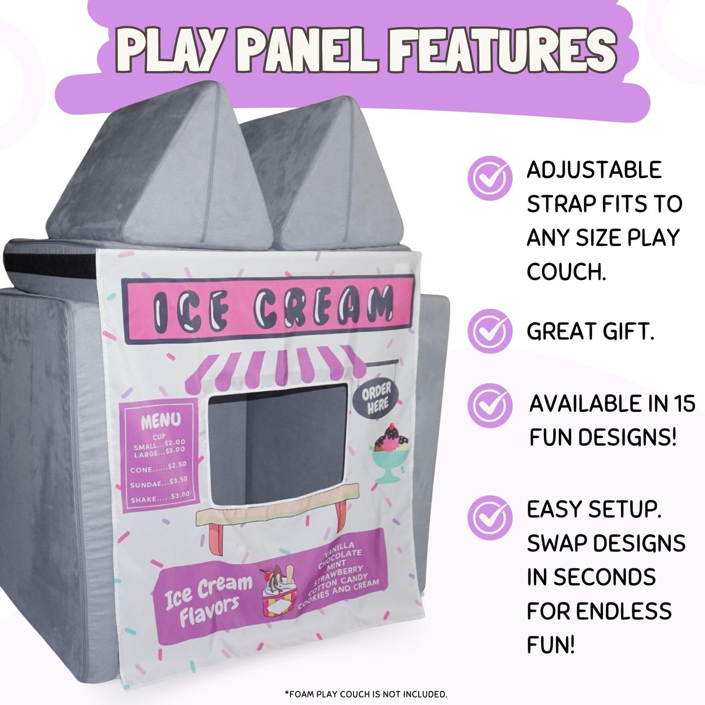 Couch Swag Ice Cream Store Play Panel for Kids Foam Sofa | Easy Setup & Imaginative Play