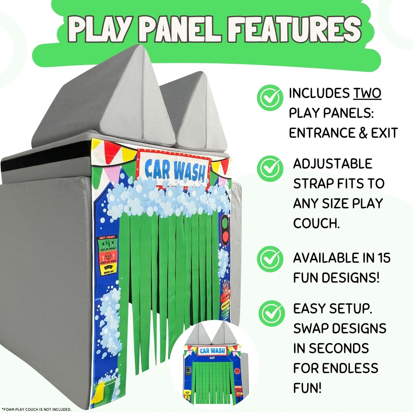 Couch Swag Play Panel: Car Wash for Children's Foam Sofa