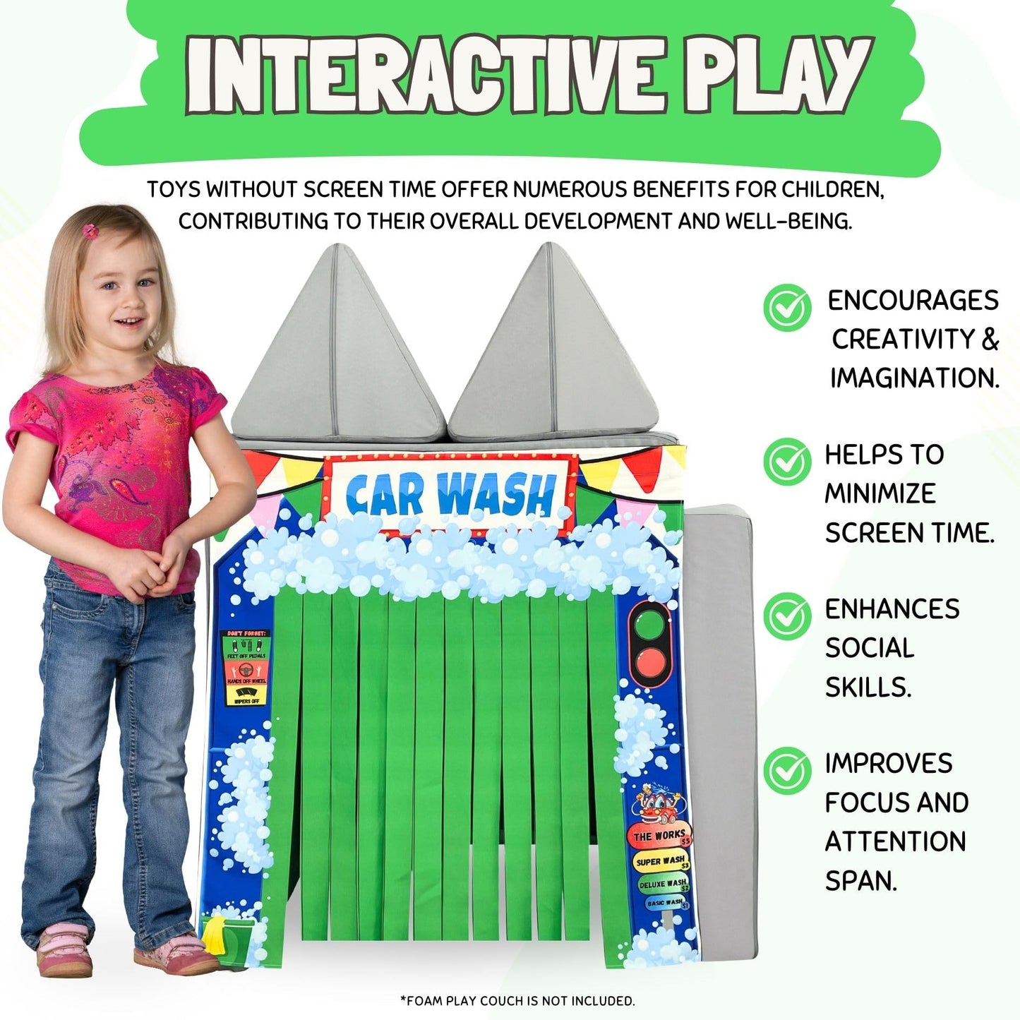 Couch Swag Play Panel: Car Wash for Children's Foam Sofa