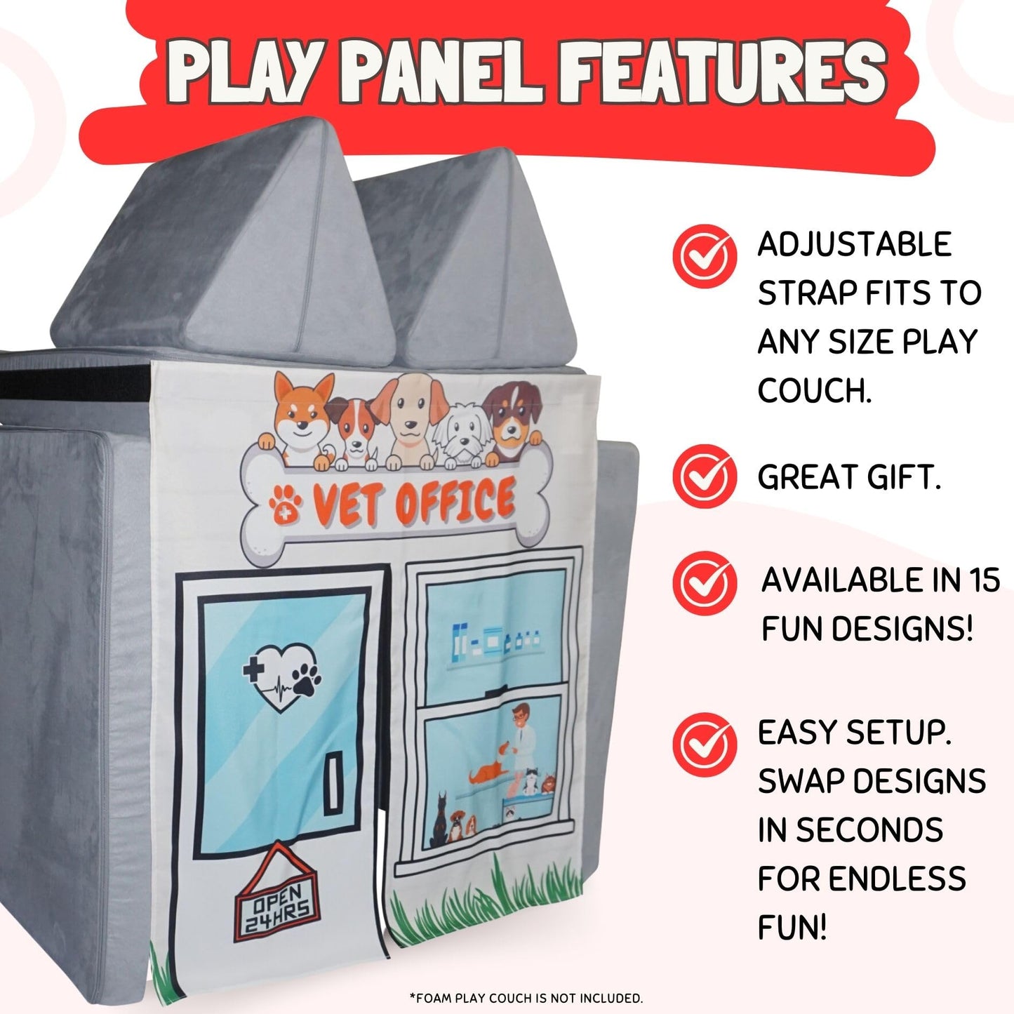 Couch Swag Vet Office Play Panel for Kids Foam Couch | Interactive Veterinary Play