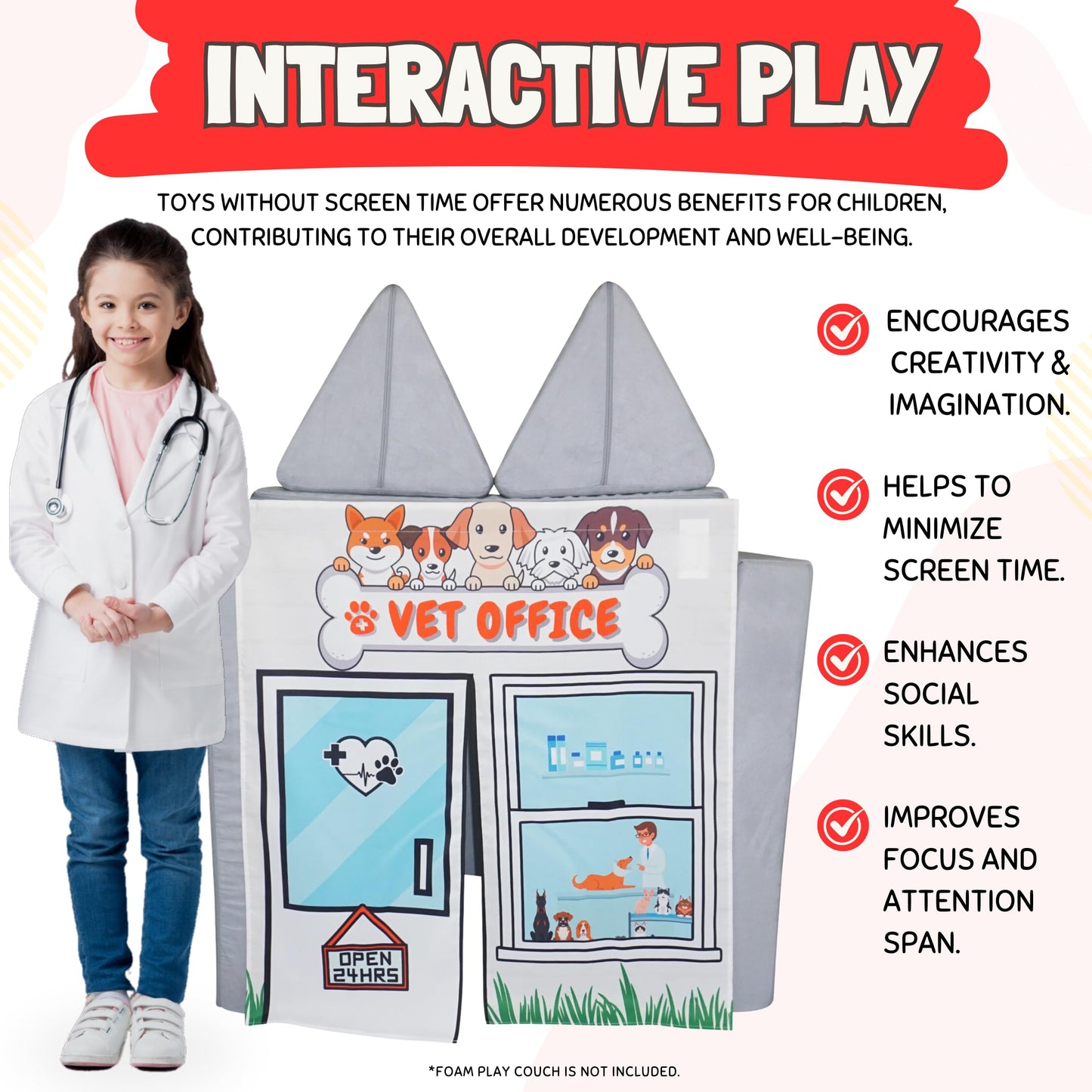 Couch Swag Vet Office Play Panel for Kids Foam Couch | Interactive Veterinary Play