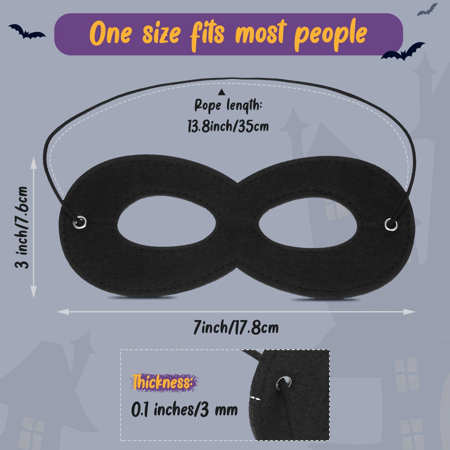 Coume 60 Pcs Halloween Black Felt Eye Masks – Adjustable Masquerade Masks for Adults