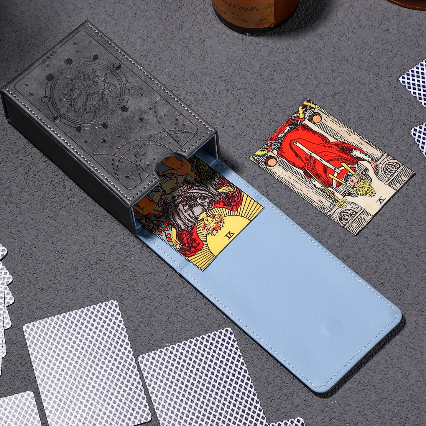 Coume PU Leather Tarot Case – Moon Design, Magnetic Closure, Travel-Friendly