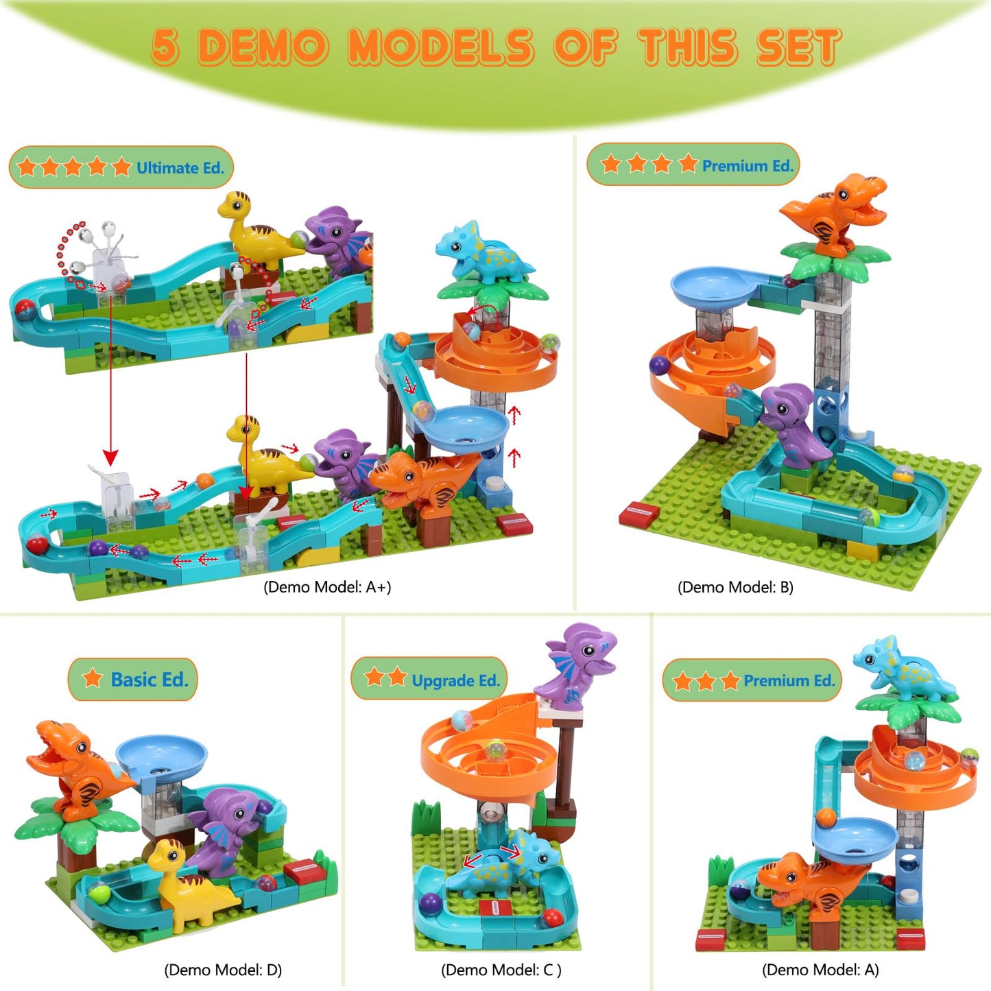 COUOMOXA Dinosaur Marble Run Building Set for Kids 3-8 | STEM Toy & 5-in-1 Play Kit