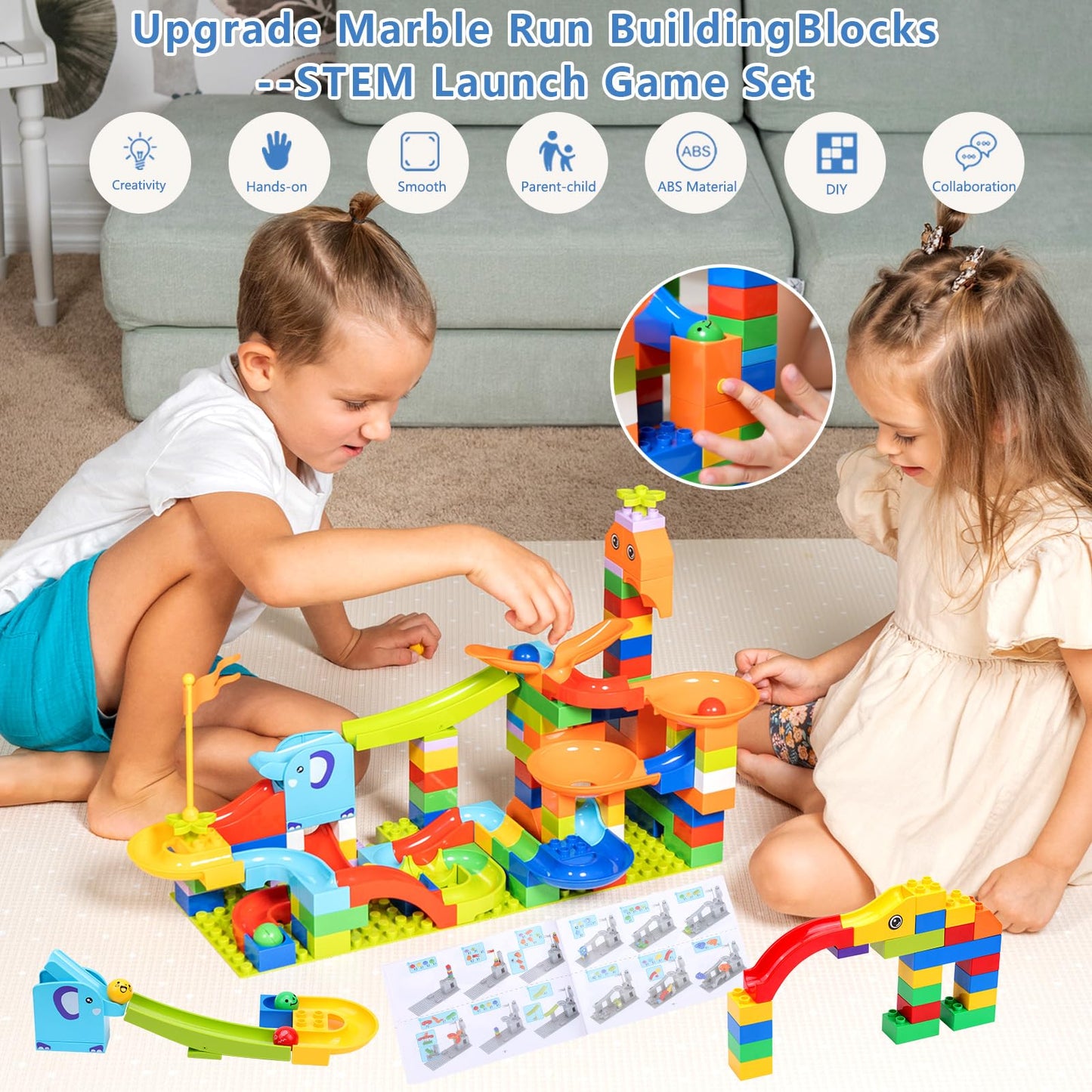 COUOMOXA Marble Run: 130pc STEM Building Set with Launcher – Educational Toys for Ages 3-9