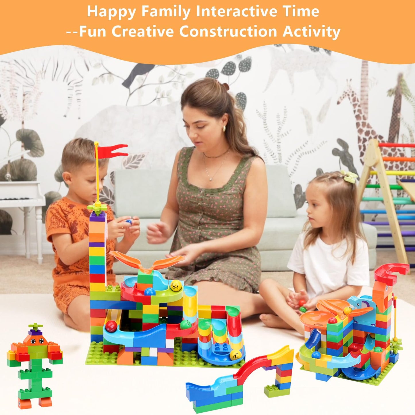COUOMOXA Marble Run: 130pc STEM Building Set with Launcher – Educational Toys for Ages 3-9