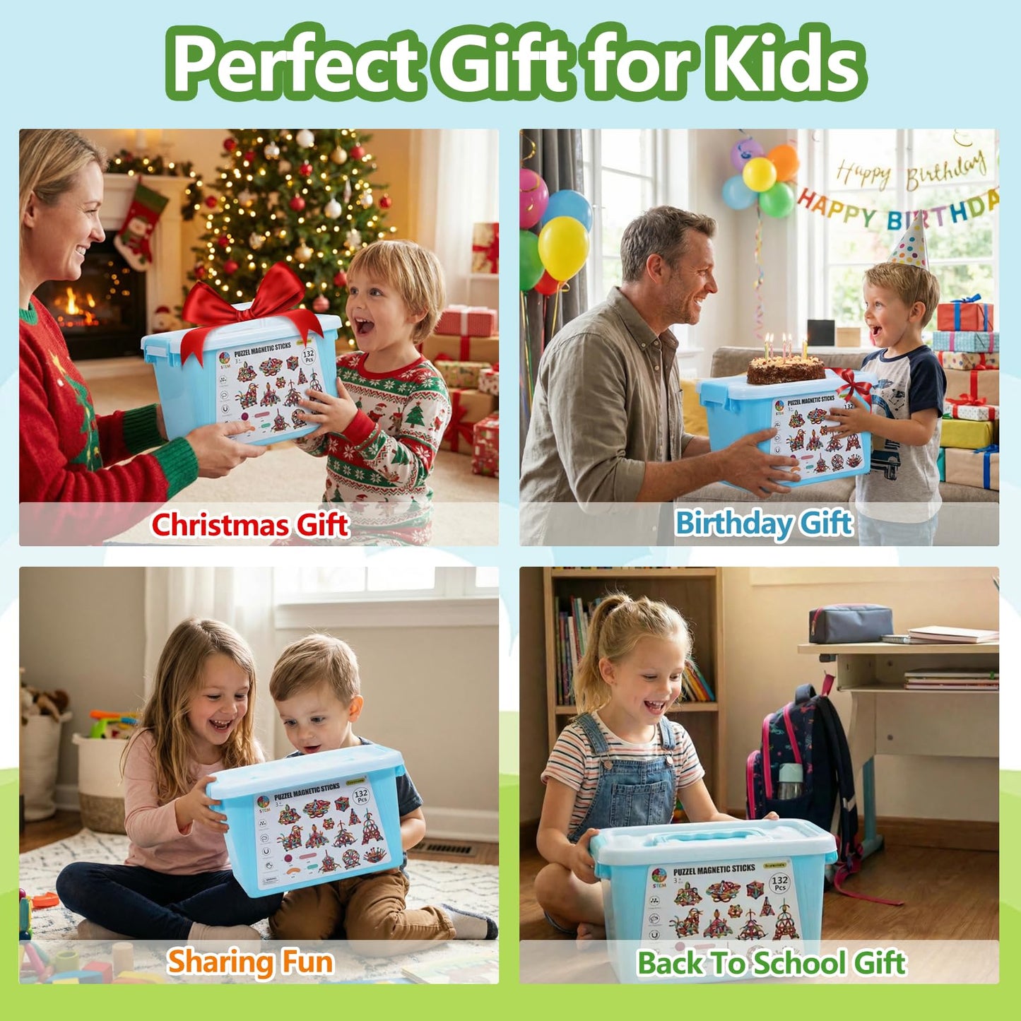 COUOMOXA Magnetic Toy Montessori Kit — 132-Piece STEM Builder for Ages 3–12