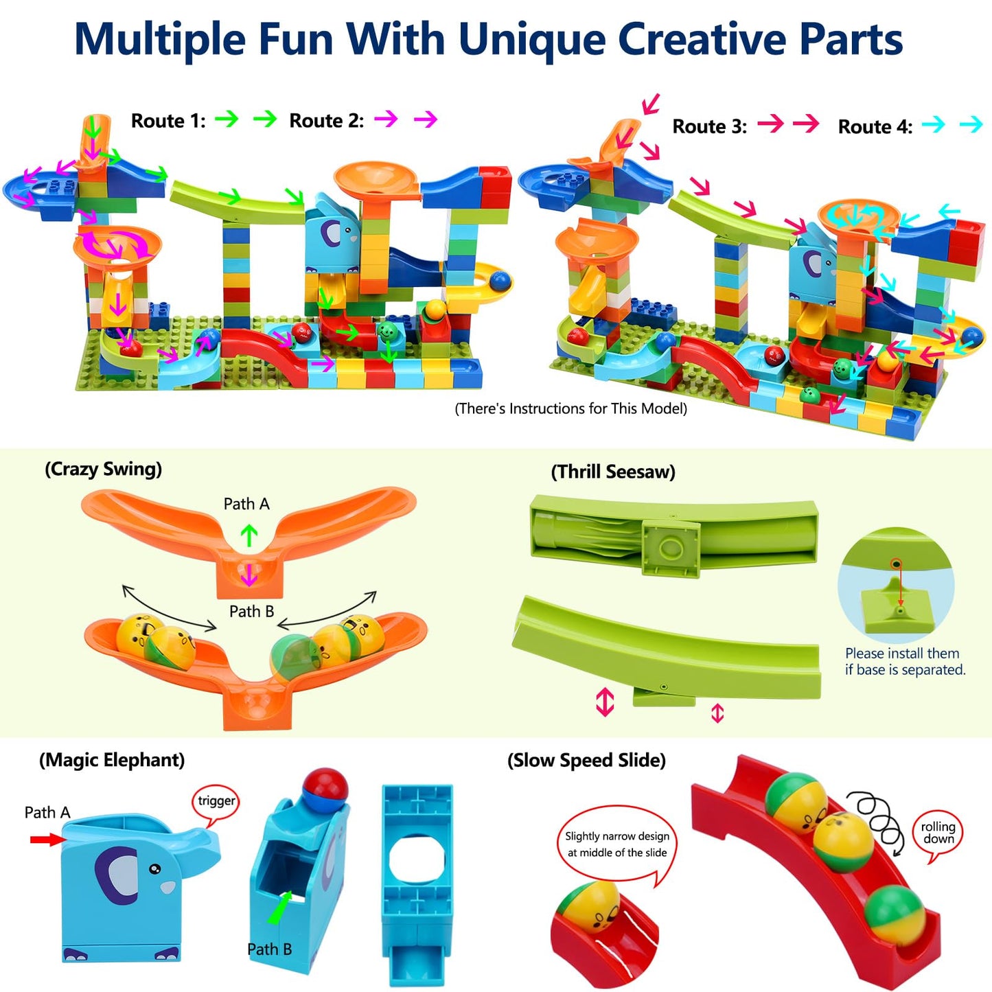 COUOMOXA Marble Run Building Set — STEM Blocks Compatible with Classic Bricks (Ages 3–8+)
