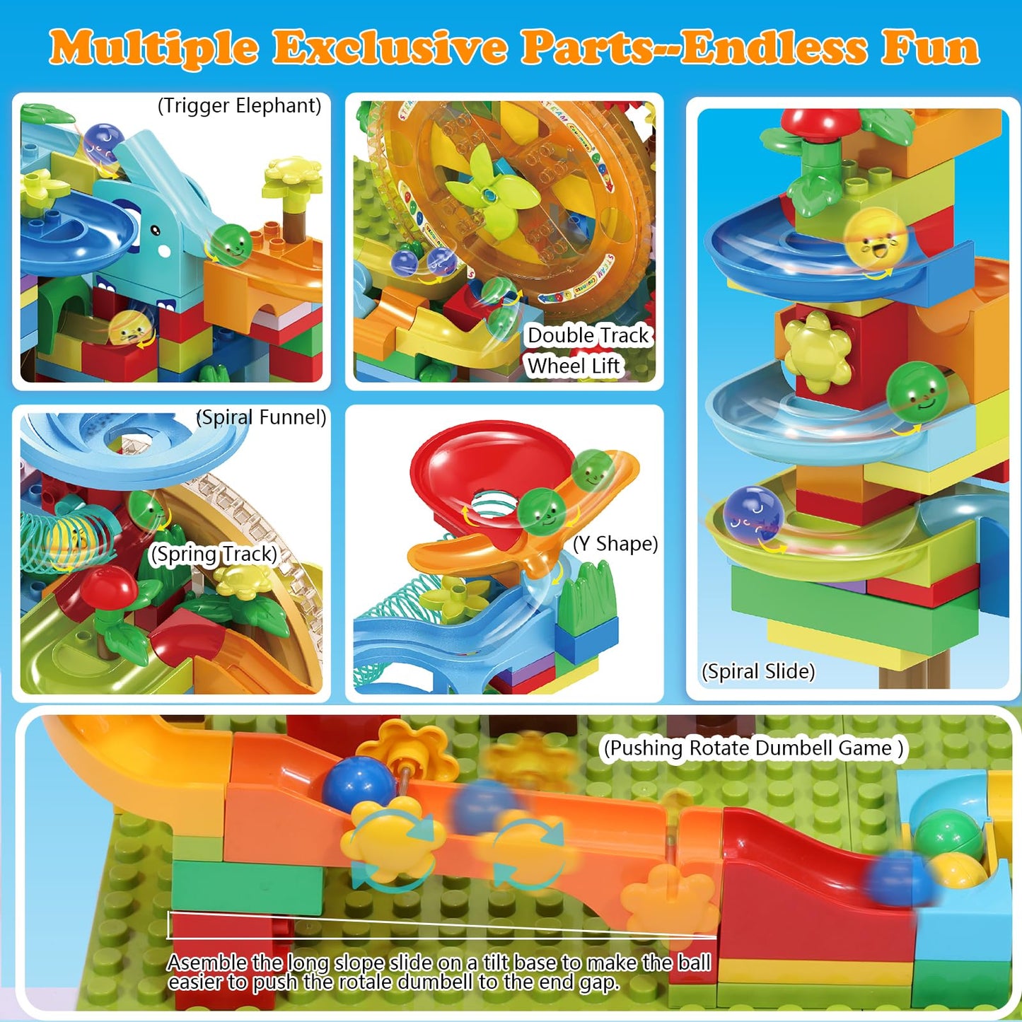 COUOMOXA Marble Run Building Blocks – 233-Piece STEM Toy for Kids 3–8