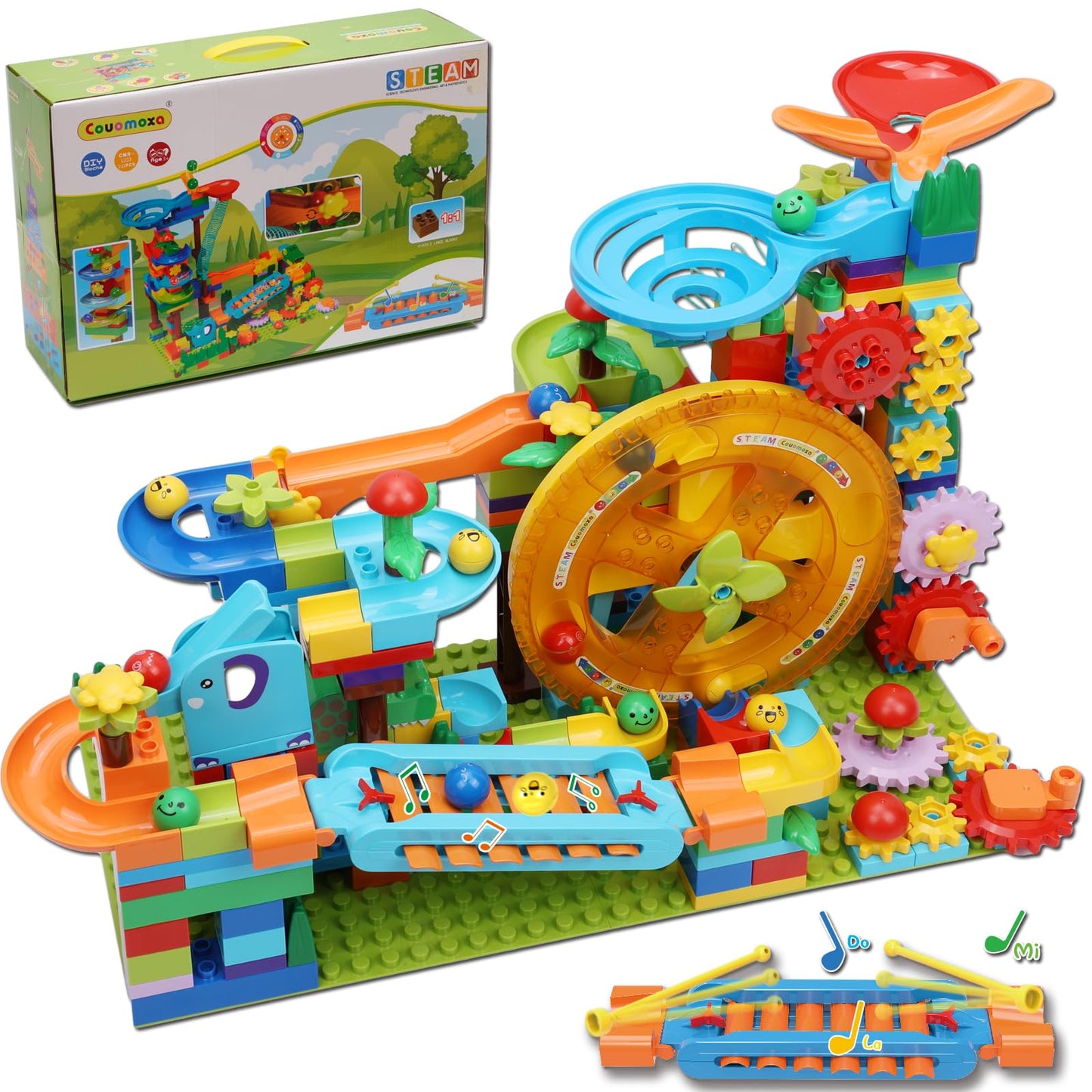 COUOMOXA Marble Run Building Blocks – 233-Piece STEM Toy for Kids 3–8