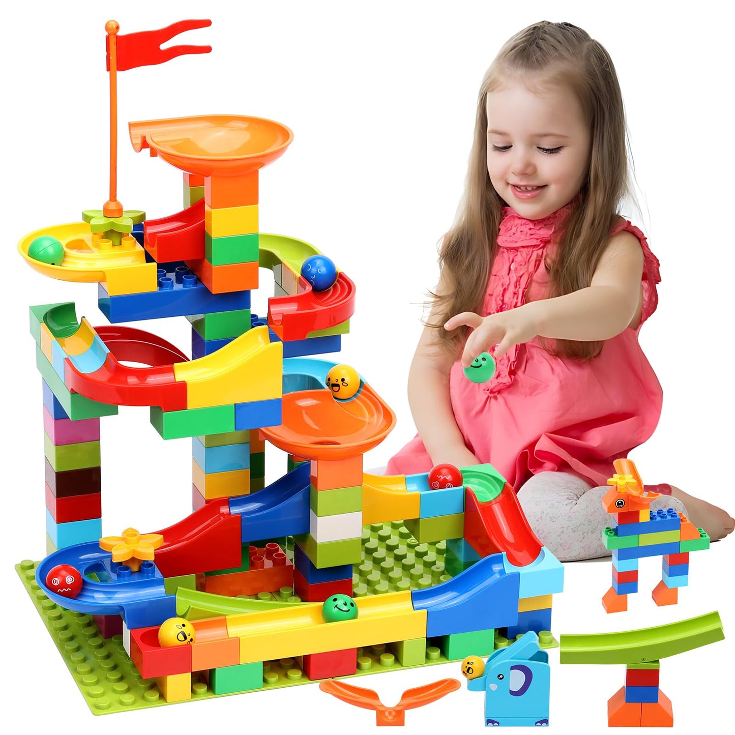 COUOMOXA Marble Run Building Set — STEM Blocks Compatible with Classic Bricks (Ages 3–8+)